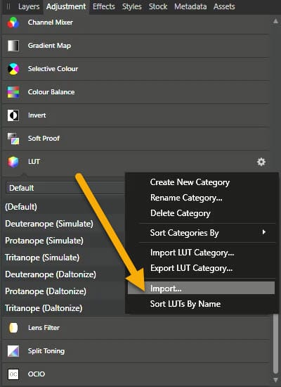 How to Import LUT to Affinity Photo